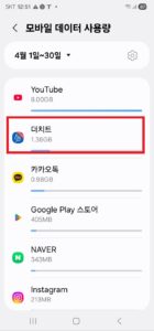 백그라운드 데이터 제한 확인을 위한 모바일 데이터 사용 목록